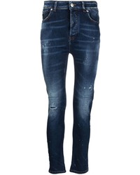 dunkelblaue enge Jeans mit Destroyed-Effekten von John Richmond