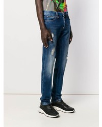 dunkelblaue enge Jeans mit Destroyed-Effekten von Philipp Plein