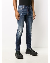 dunkelblaue enge Jeans mit Destroyed-Effekten von DSQUARED2