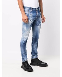 dunkelblaue enge Jeans mit Destroyed-Effekten von DSQUARED2