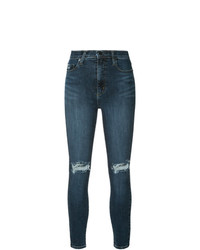 dunkelblaue enge Jeans mit Destroyed-Effekten von Nobody Denim