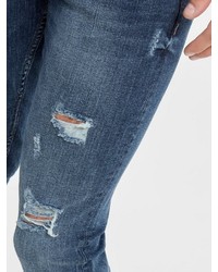 dunkelblaue enge Jeans mit Destroyed-Effekten von ONLY & SONS