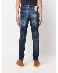 dunkelblaue enge Jeans mit Destroyed-Effekten von DSQUARED2