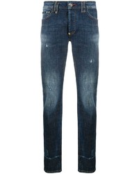 dunkelblaue enge Jeans mit Destroyed-Effekten von Philipp Plein