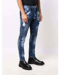 dunkelblaue enge Jeans mit Destroyed-Effekten von Philipp Plein