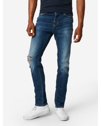 dunkelblaue enge Jeans mit Destroyed-Effekten von REVIEW