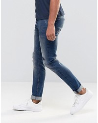 dunkelblaue enge Jeans mit Destroyed-Effekten von ONLY & SONS