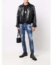 dunkelblaue enge Jeans mit Destroyed-Effekten von Philipp Plein