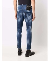 dunkelblaue enge Jeans mit Destroyed-Effekten von Philipp Plein