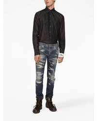 dunkelblaue enge Jeans mit Destroyed-Effekten von Dolce & Gabbana