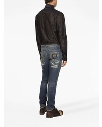 dunkelblaue enge Jeans mit Destroyed-Effekten von Dolce & Gabbana