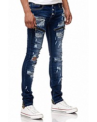 dunkelblaue enge Jeans mit Destroyed-Effekten von RUSTY NEAL