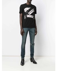 dunkelblaue enge Jeans mit Destroyed-Effekten von Saint Laurent