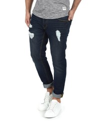 dunkelblaue enge Jeans mit Destroyed-Effekten von Solid