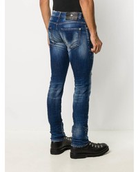 dunkelblaue enge Jeans mit Destroyed-Effekten von John Richmond