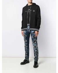 dunkelblaue enge Jeans mit Destroyed-Effekten von Philipp Plein