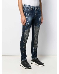 dunkelblaue enge Jeans mit Destroyed-Effekten von Philipp Plein