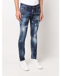 dunkelblaue enge Jeans mit Destroyed-Effekten von DSQUARED2