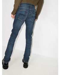 dunkelblaue enge Jeans mit Destroyed-Effekten von Nudie Jeans