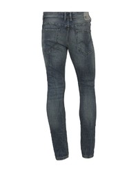 dunkelblaue enge Jeans mit Destroyed-Effekten von Tom Tailor Denim