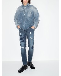 dunkelblaue enge Jeans mit Destroyed-Effekten von True Religion