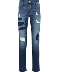 dunkelblaue enge Jeans mit Destroyed-Effekten von True Religion