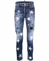 dunkelblaue enge Jeans mit Sternenmuster von DSQUARED2