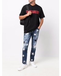 dunkelblaue enge Jeans mit Sternenmuster von DSQUARED2