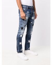 dunkelblaue enge Jeans mit Sternenmuster von DSQUARED2