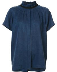dunkelblaue Bluse mit Falten von Zero Maria Cornejo