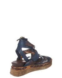 dunkelblaue flache Sandalen aus Leder von A.S.98