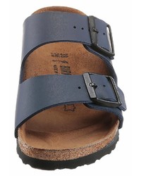 dunkelblaue flache Sandalen aus Leder von Birkenstock