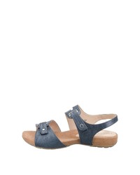 dunkelblaue flache Sandalen aus Leder von Caprice