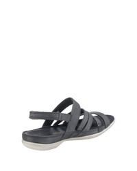 dunkelblaue flache Sandalen aus Leder von Ecco