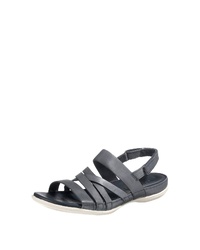 dunkelblaue flache Sandalen aus Leder von Ecco