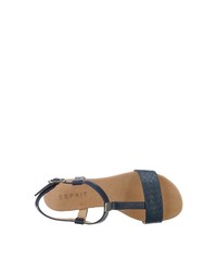 dunkelblaue flache Sandalen aus Leder von Esprit