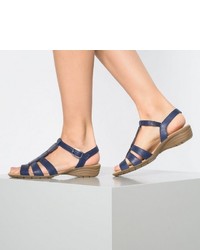 dunkelblaue flache Sandalen aus Leder von Gabor