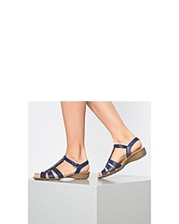 dunkelblaue flache Sandalen aus Leder von Gabor