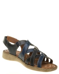 dunkelblaue flache Sandalen aus Leder von Josef Seibel