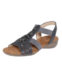 dunkelblaue flache Sandalen aus Leder von Mae&Mathilda