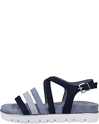 dunkelblaue flache Sandalen aus Leder von Marco Tozzi