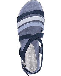 dunkelblaue flache Sandalen aus Leder von Marco Tozzi