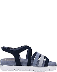 dunkelblaue flache Sandalen aus Leder von Marco Tozzi