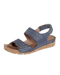 dunkelblaue flache Sandalen aus Leder von Naturläufer