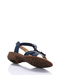 dunkelblaue flache Sandalen aus Leder von Remonte