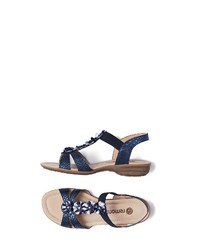 dunkelblaue flache Sandalen aus Leder von Remonte