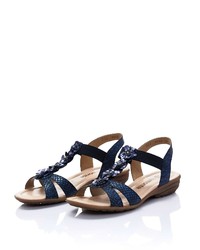 dunkelblaue flache Sandalen aus Leder von Remonte