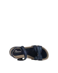 dunkelblaue flache Sandalen aus Leder von Rieker