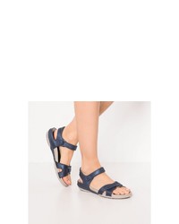 dunkelblaue flache Sandalen aus Leder von Rieker