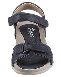 dunkelblaue flache Sandalen aus Leder von Rieker